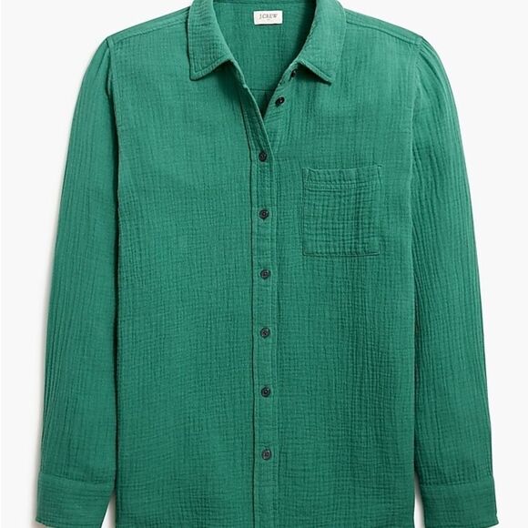 J. Crew Gauze Button Down Long Sleeve Shirt Green(Trellis Vine) Small NWT in pkg - Picture 4 of 6